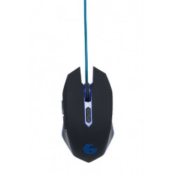 Gembird MUSG-001-B, Gaming Optical Mouse, 2400dpi adjustable, 6 buttons,  Illuminated (Blue light) scroll wheel, logo and side accents; Non-slip rubberized ergonomic design, Practical tangle free nylon mesh cable, USB, Black